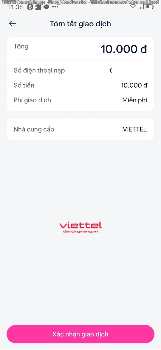 Cách nạp thẻ Viettel qua Cake Bank bước 3