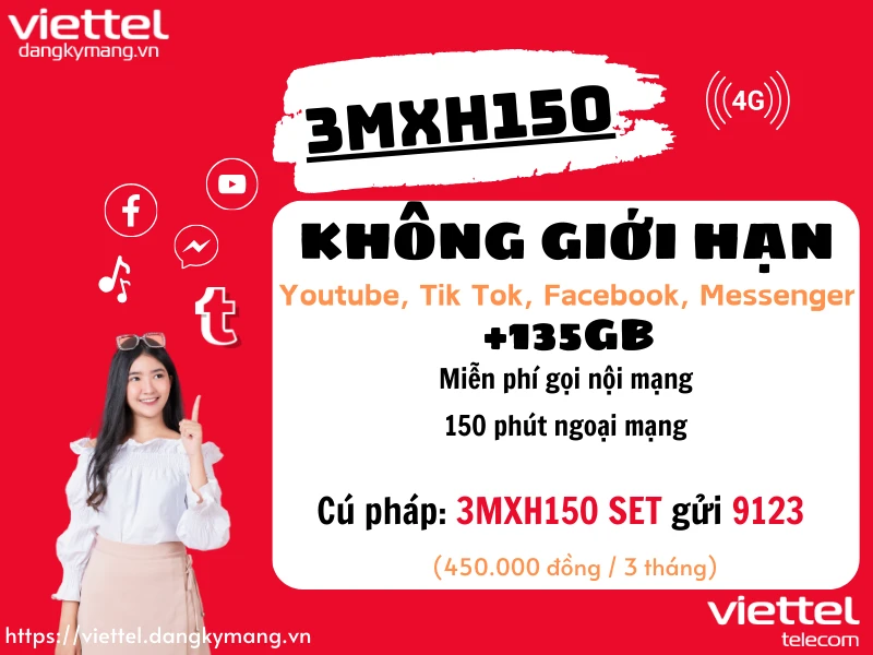 Gói cước 4G Viettel 3MXH150