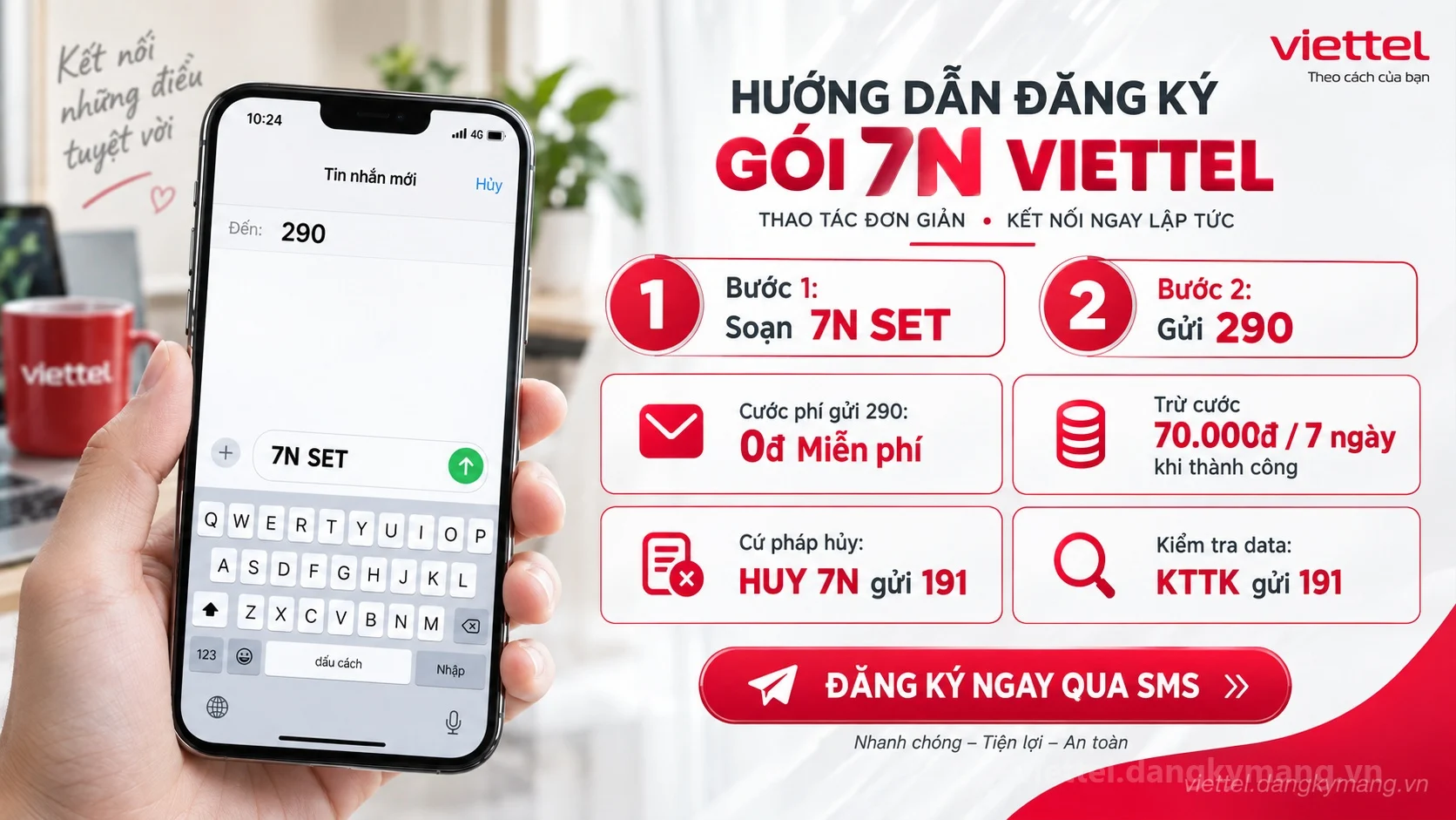 Cách đăng ký gói cước 7N Viettel soạn tin nhắn 7N SET gửi 290