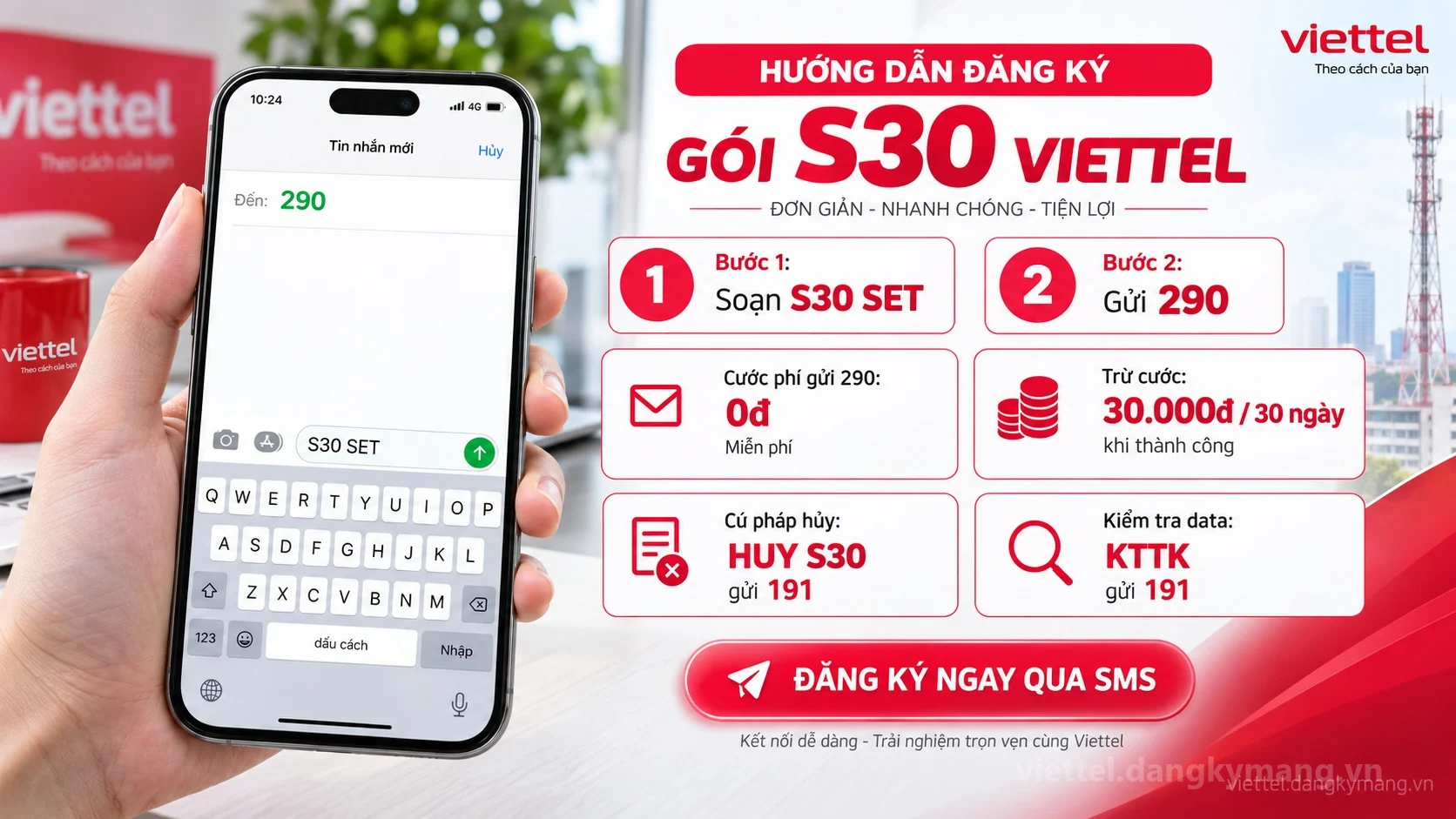 Cách đăng ký gói cước S30 Viettel soạn tin nhắn S30 SET gửi 290