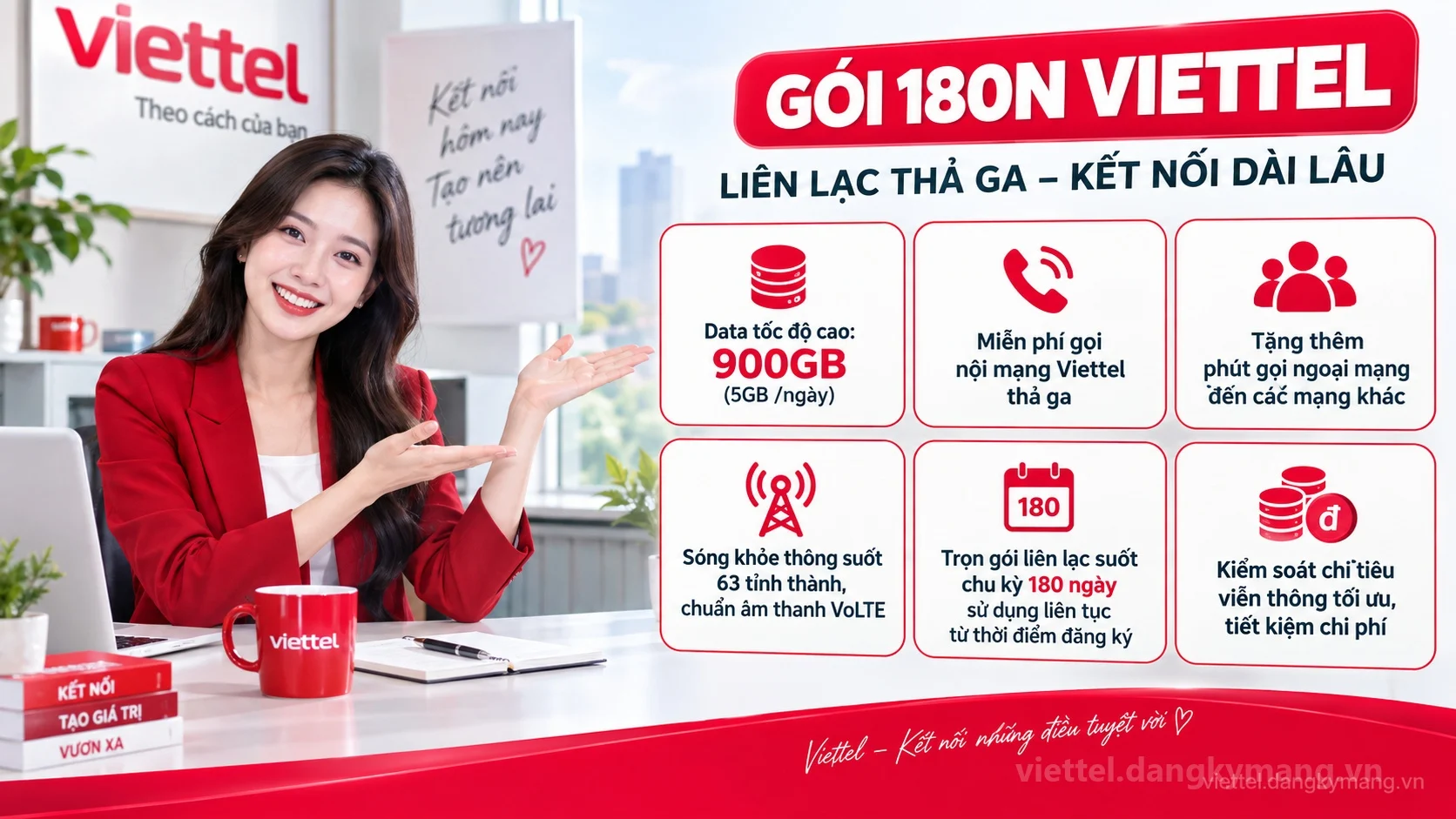 Ưu đãi nổi bật gói cước 180N Viettel 900GB (5GB /ngày) tốc độ cao