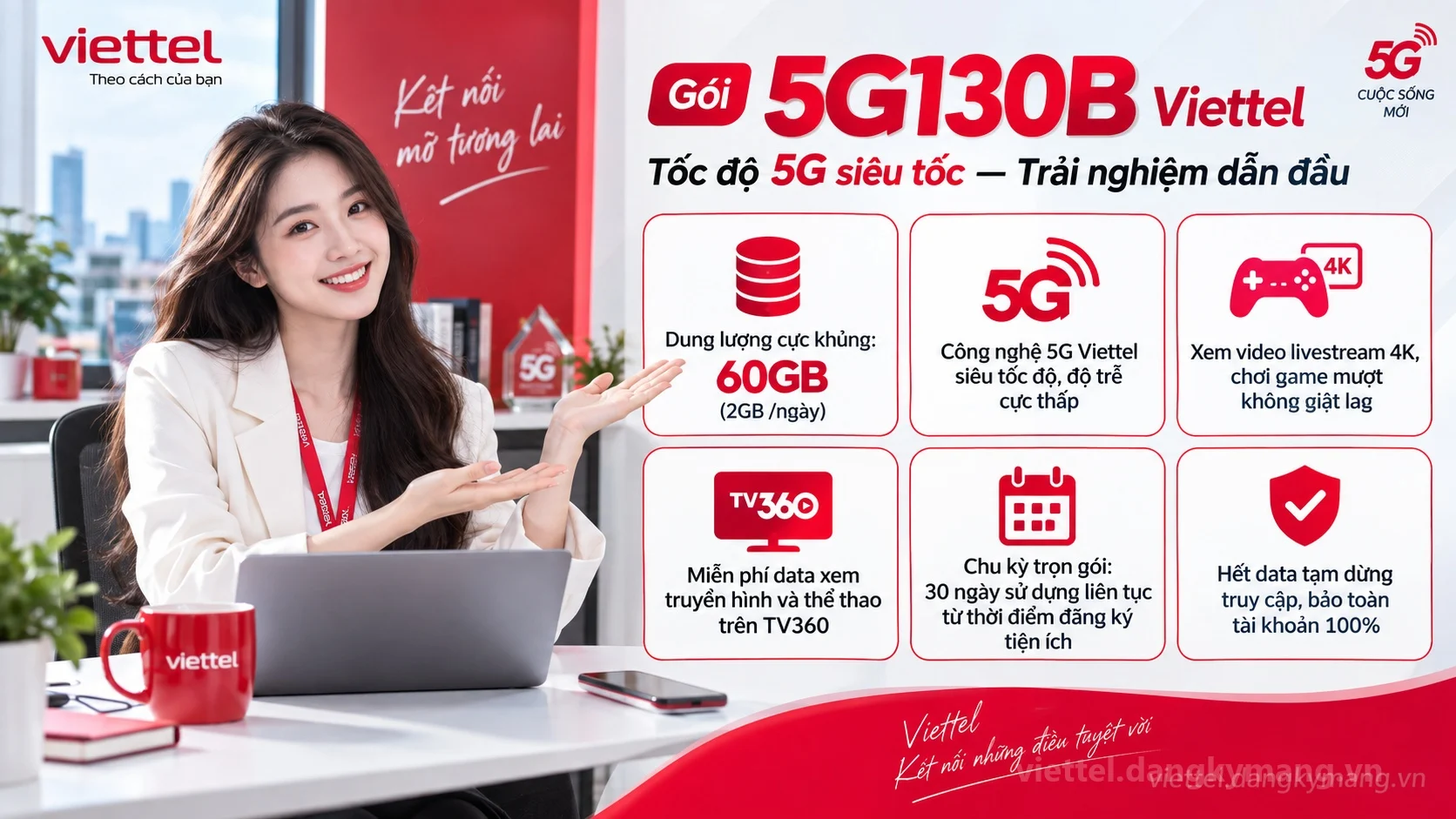 Ưu đãi nổi bật gói cước 5G130B Viettel 60GB (2GB /ngày) tốc độ cao