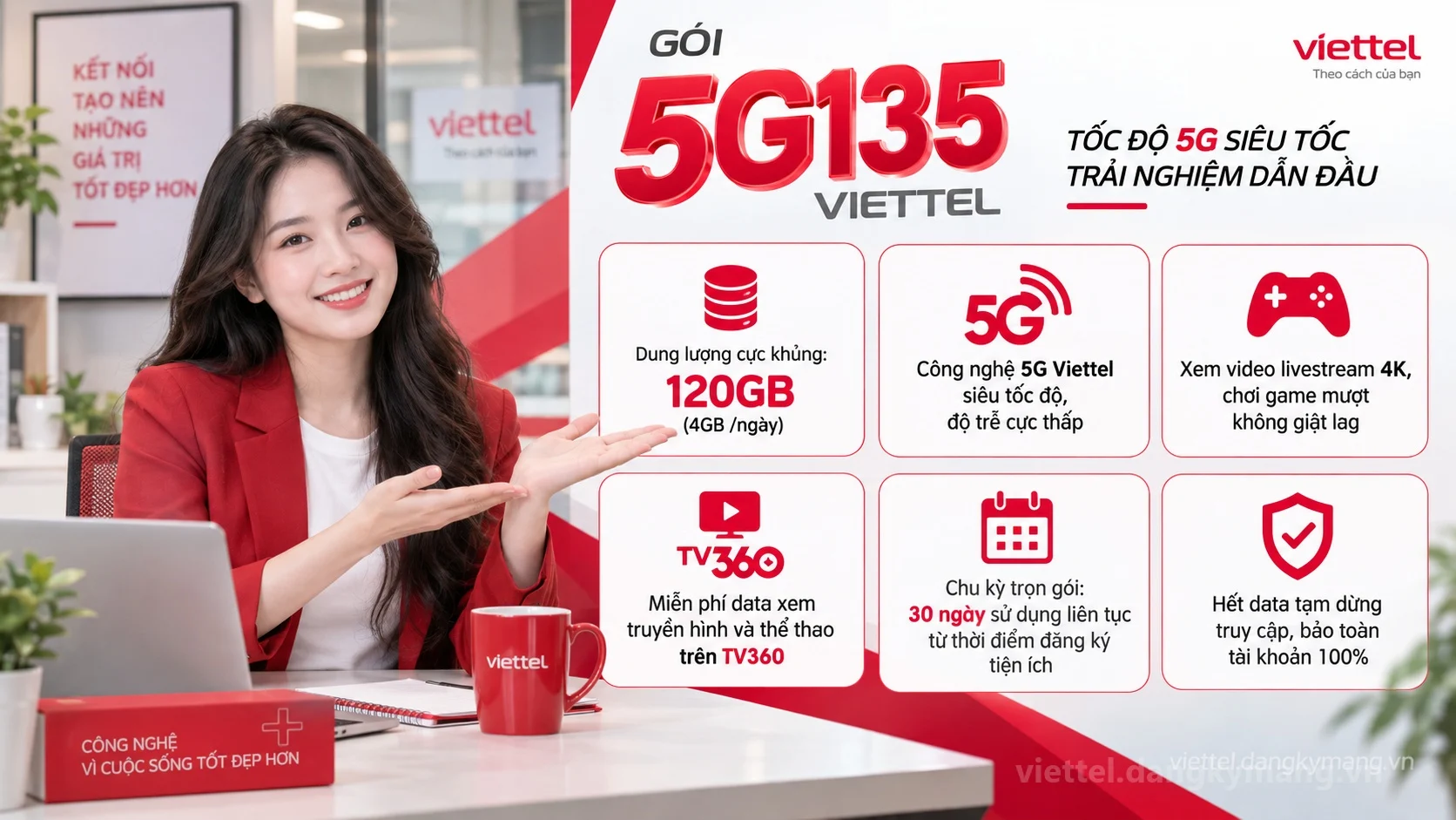 Ưu đãi nổi bật gói cước 5G135 Viettel 120GB (4GB /ngày) tốc độ cao