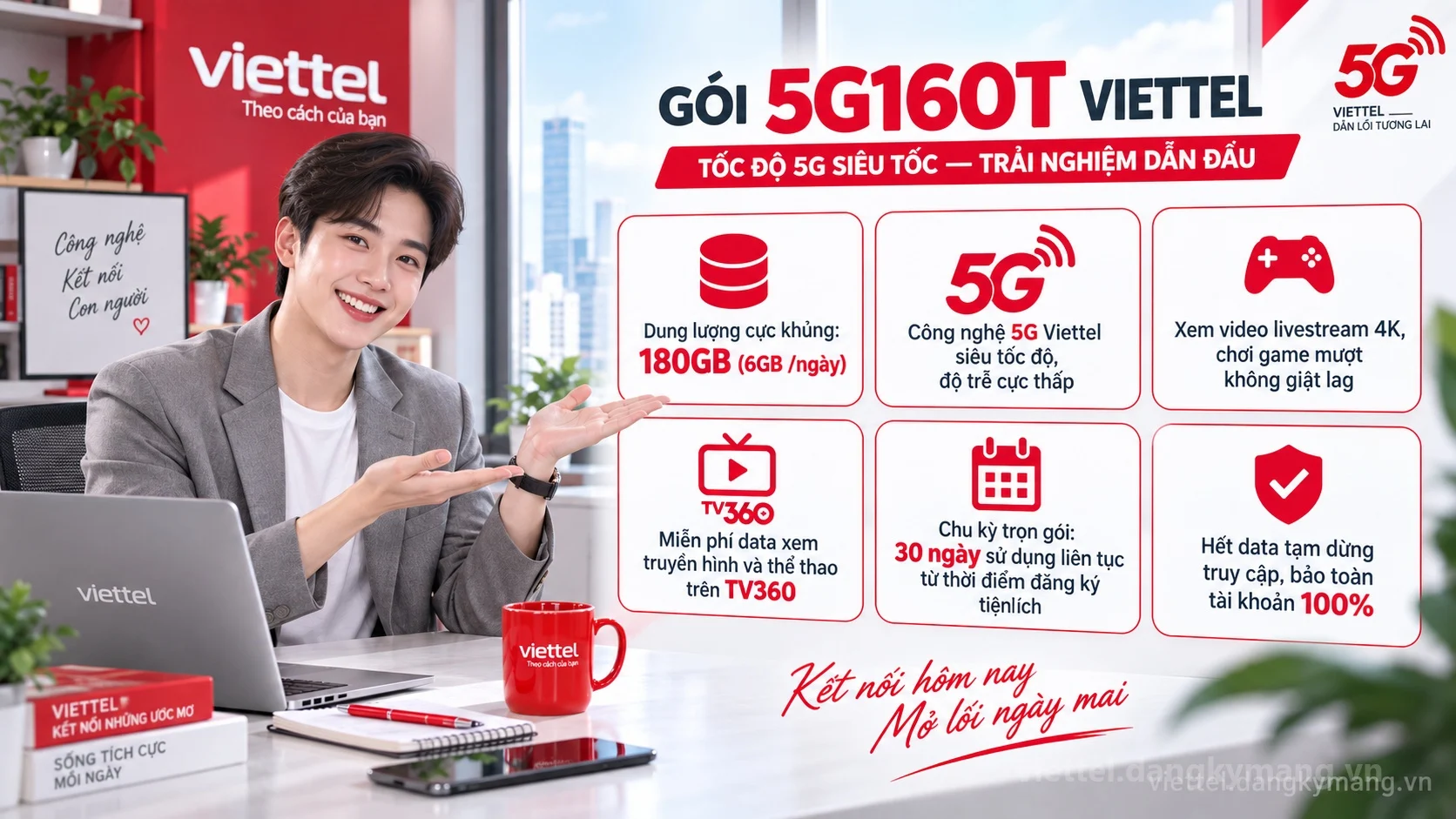 Ưu đãi nổi bật gói cước 5G160T Viettel 180GB (6GB /ngày) tốc độ cao