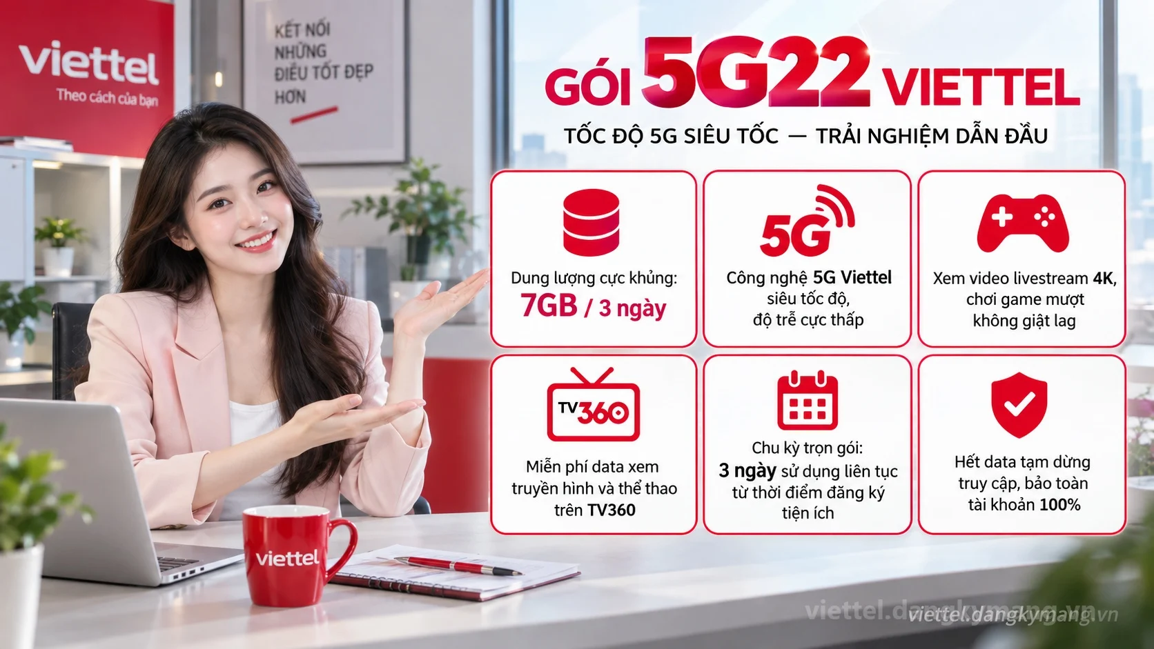 Ưu đãi nổi bật gói cước 5G22 Viettel 7GB / 3 ngày tốc độ cao