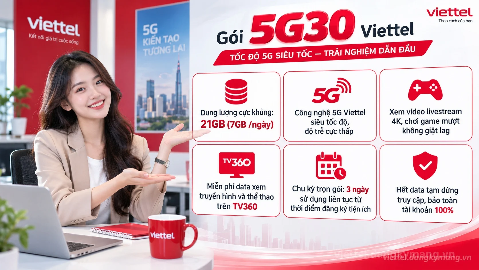 Ưu đãi nổi bật gói cước 5G30 Viettel 21GB (7GB /ngày) tốc độ cao