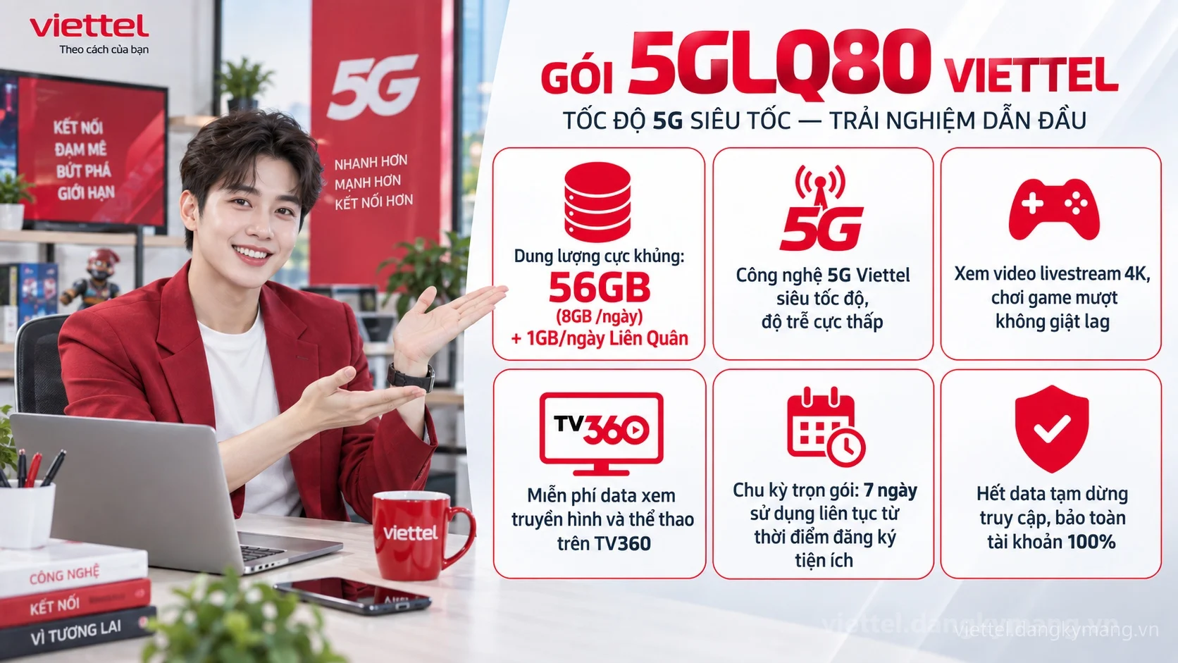 Ưu đãi nổi bật gói cước 5GLQ80 Viettel 56GB (8GB /ngày) + 1GB/ngày Liên Quân tốc độ cao