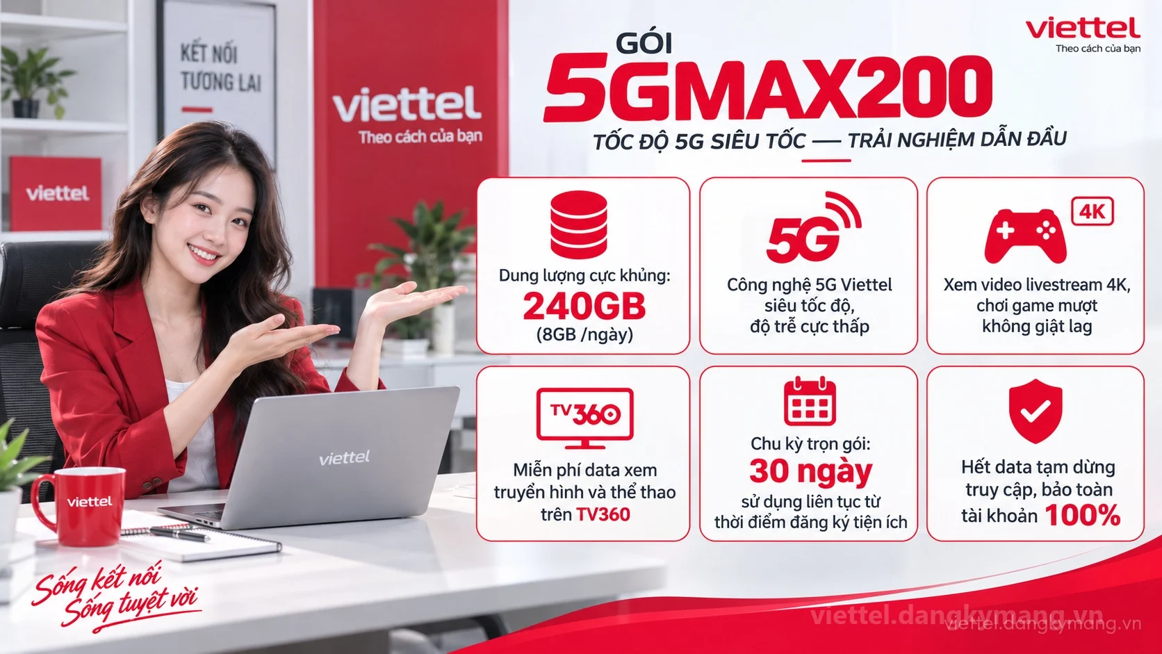 Ưu đãi nổi bật gói cước 5GMAX200 Viettel 240GB (8GB /ngày) tốc độ cao