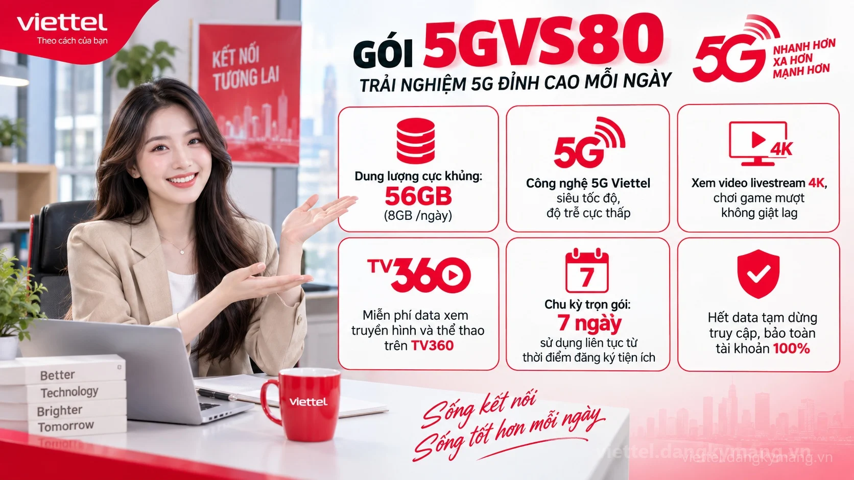 Ưu đãi nổi bật gói cước 5GVS80 Viettel 56GB (8GB /ngày) tốc độ cao