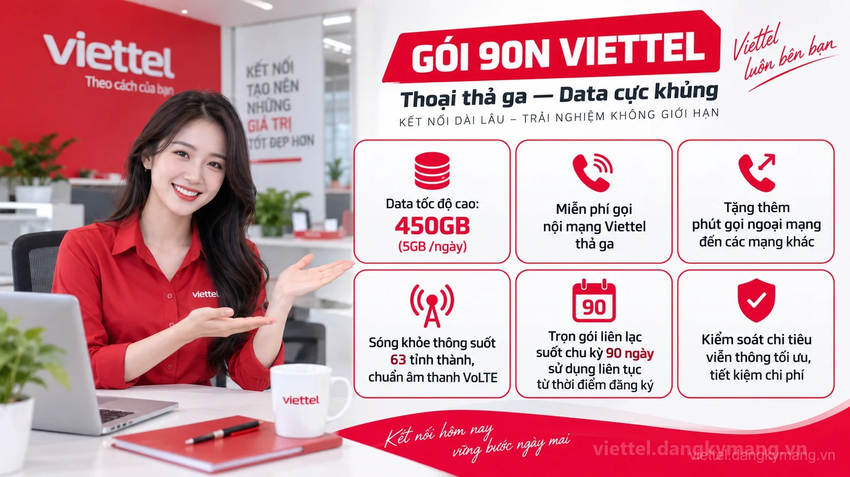 Ưu đãi nổi bật gói cước 90N Viettel 450GB (5GB /ngày) tốc độ cao