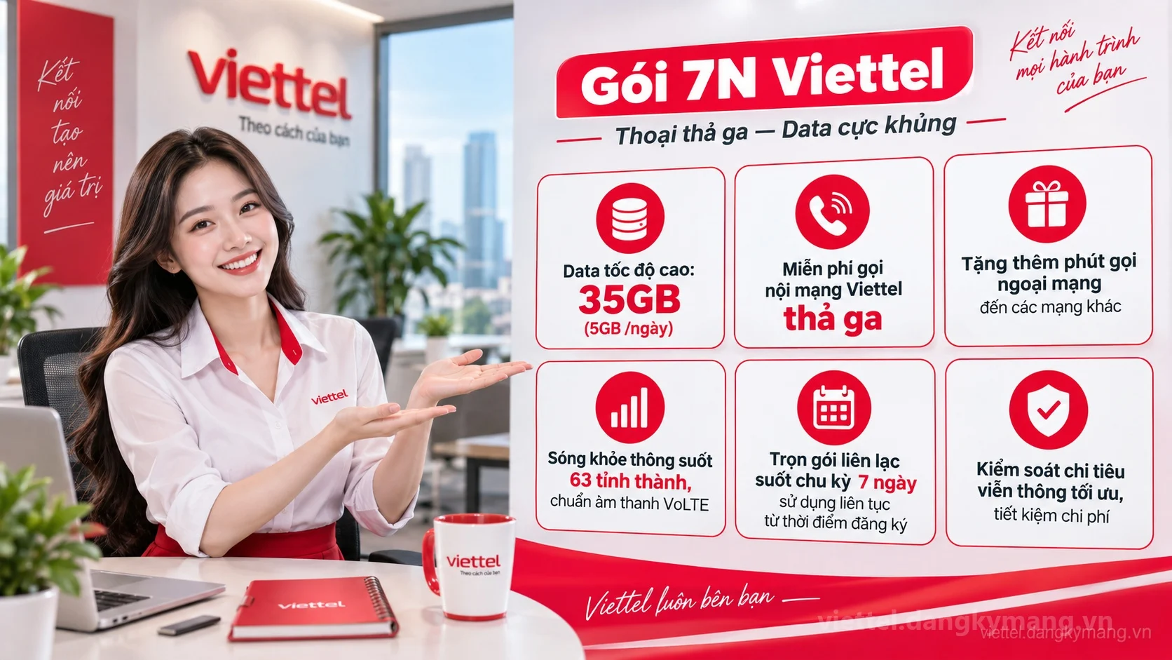 Ưu đãi nổi bật gói cước 7N Viettel 35GB (5GB /ngày) tốc độ cao