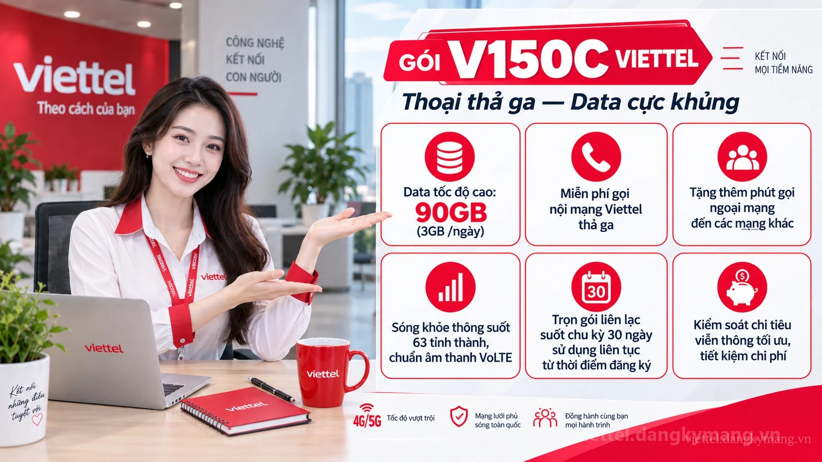 Ưu đãi nổi bật gói cước V150C Viettel 90GB (3GB /ngày) tốc độ cao