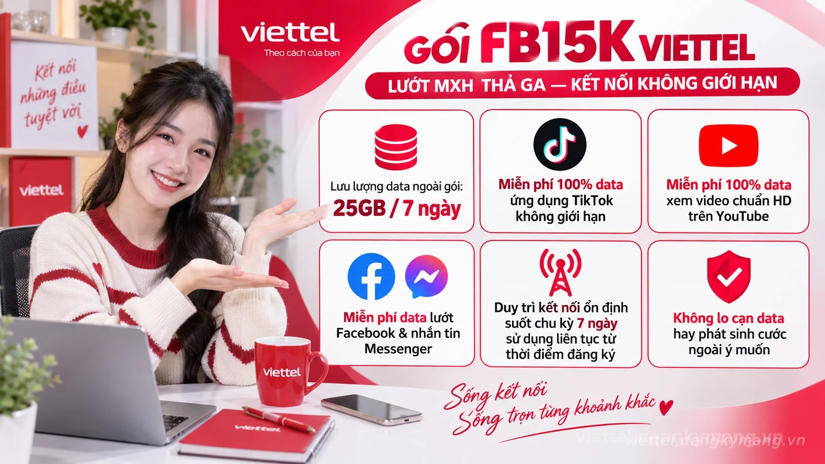 Ưu đãi nổi bật gói cước FB15K Viettel 25GB / 7 ngày tốc độ cao