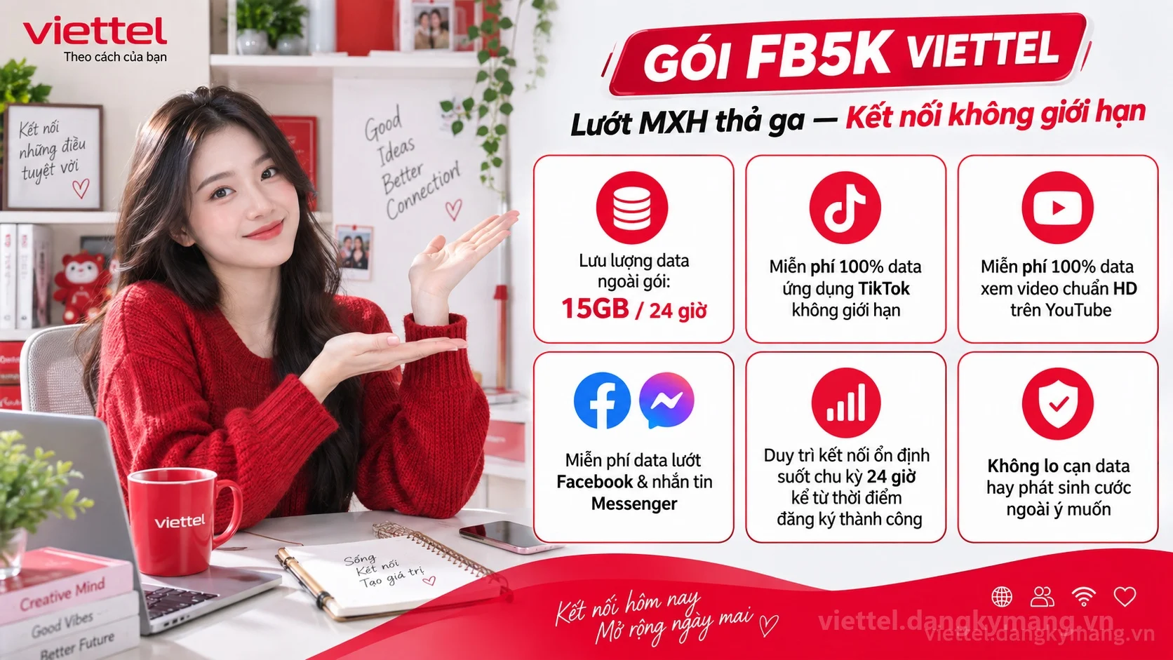 Ưu đãi nổi bật gói cước FB5K Viettel 15GB / 24 giờ tốc độ cao