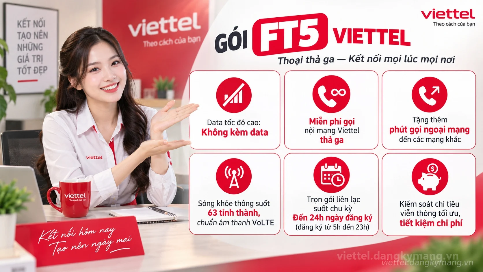 Ưu đãi nổi bật gói cước FT5 Viettel Không kèm data tốc độ cao