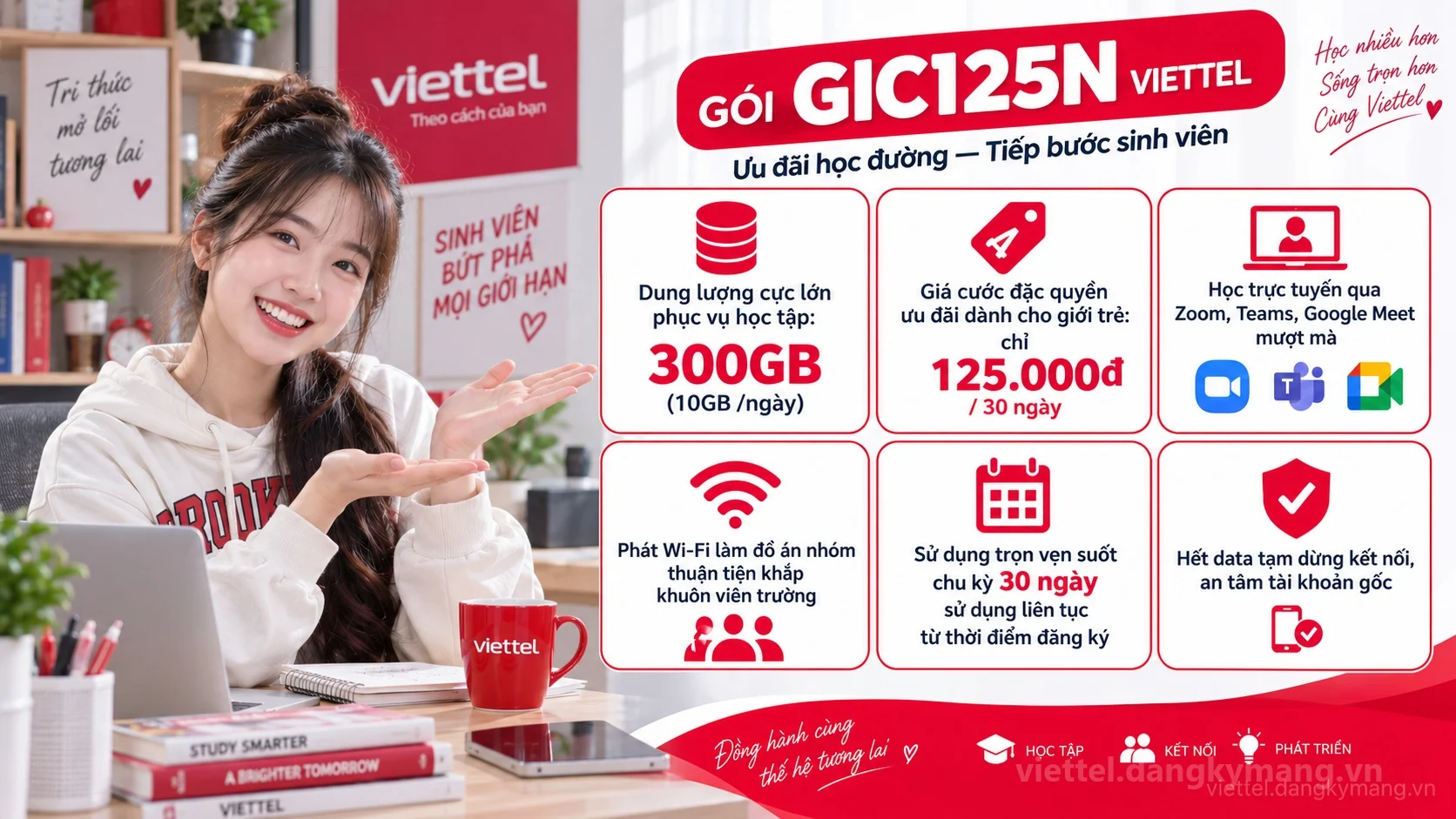 Ưu đãi nổi bật gói cước GIC125N Viettel 300GB (10GB /ngày) tốc độ cao