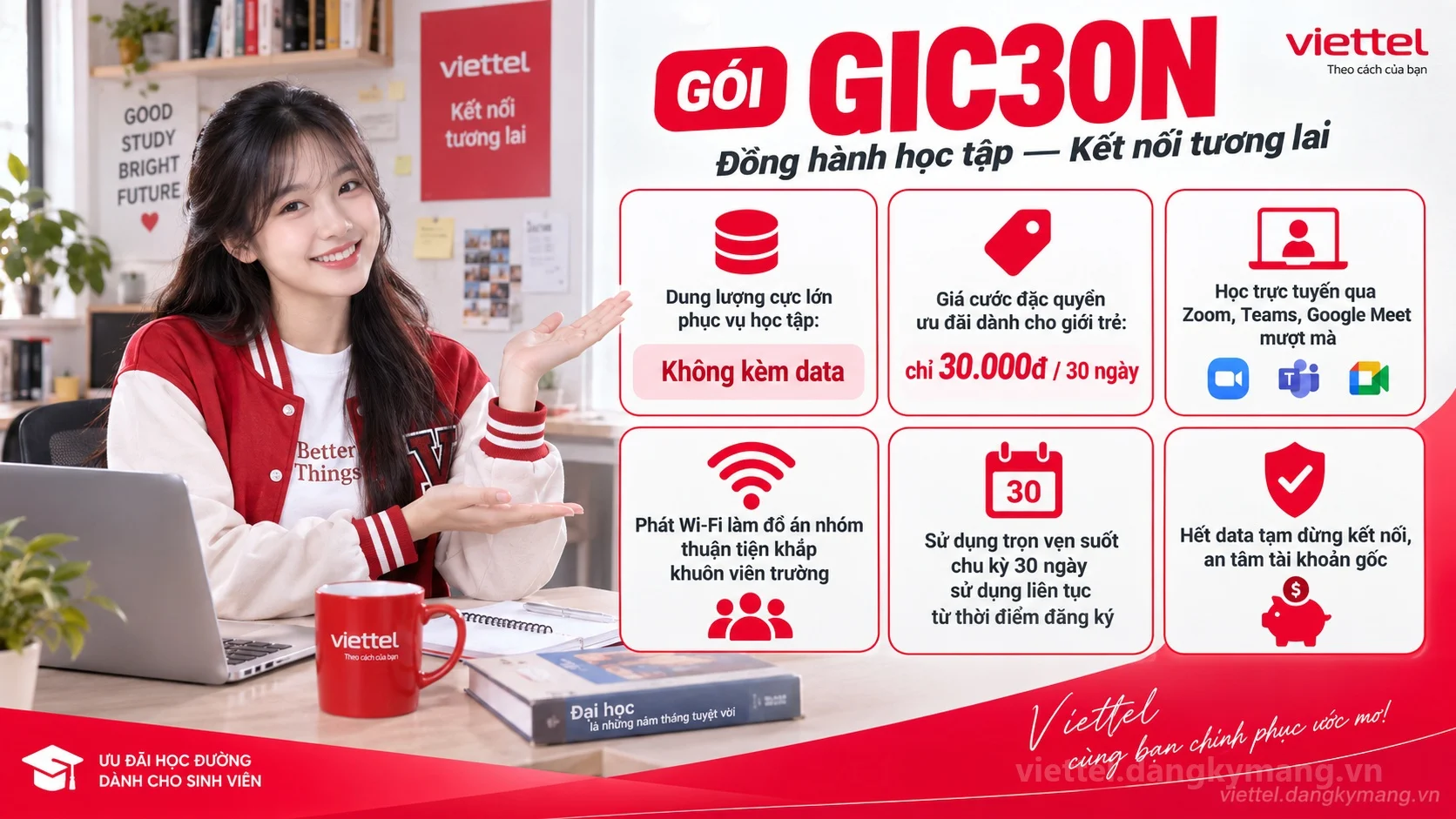 Ưu đãi nổi bật gói cước GIC30N Viettel Không kèm data tốc độ cao