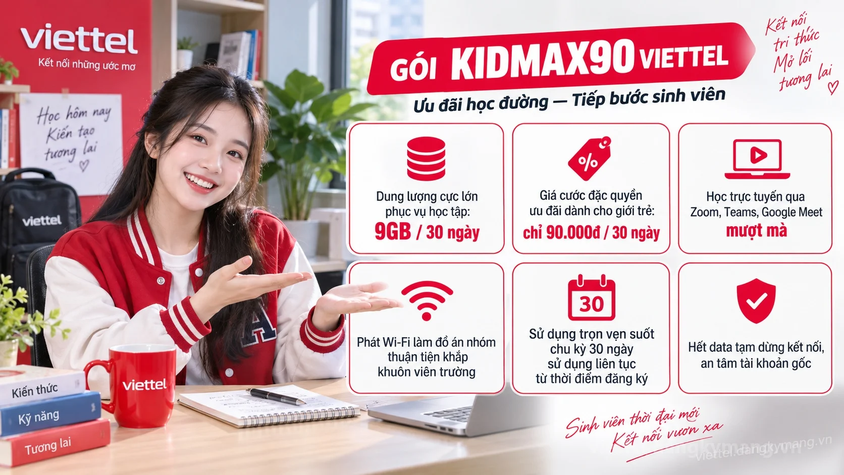 Ưu đãi nổi bật gói cước KIDMAX90 Viettel 9GB / 30 ngày tốc độ cao