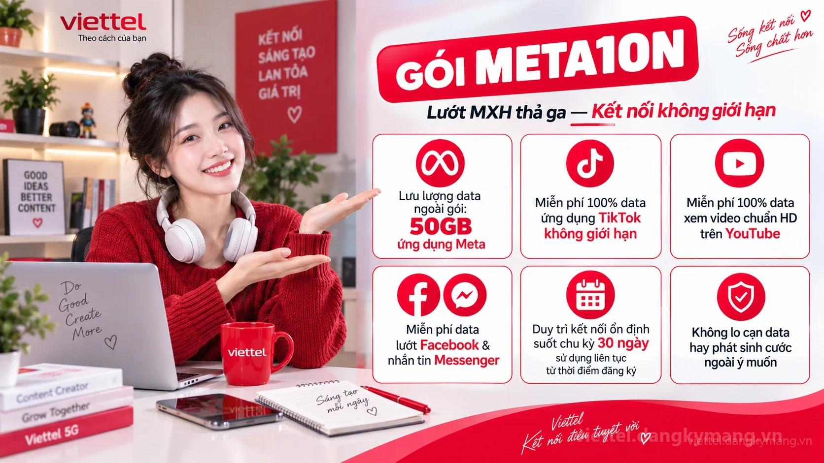 Ưu đãi nổi bật gói cước META10N Viettel 50GB ứng dụng Meta tốc độ cao