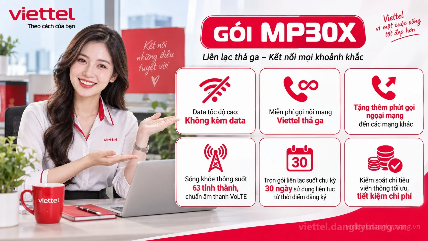 Ưu đãi nổi bật gói cước MP30X Viettel Không kèm data tốc độ cao