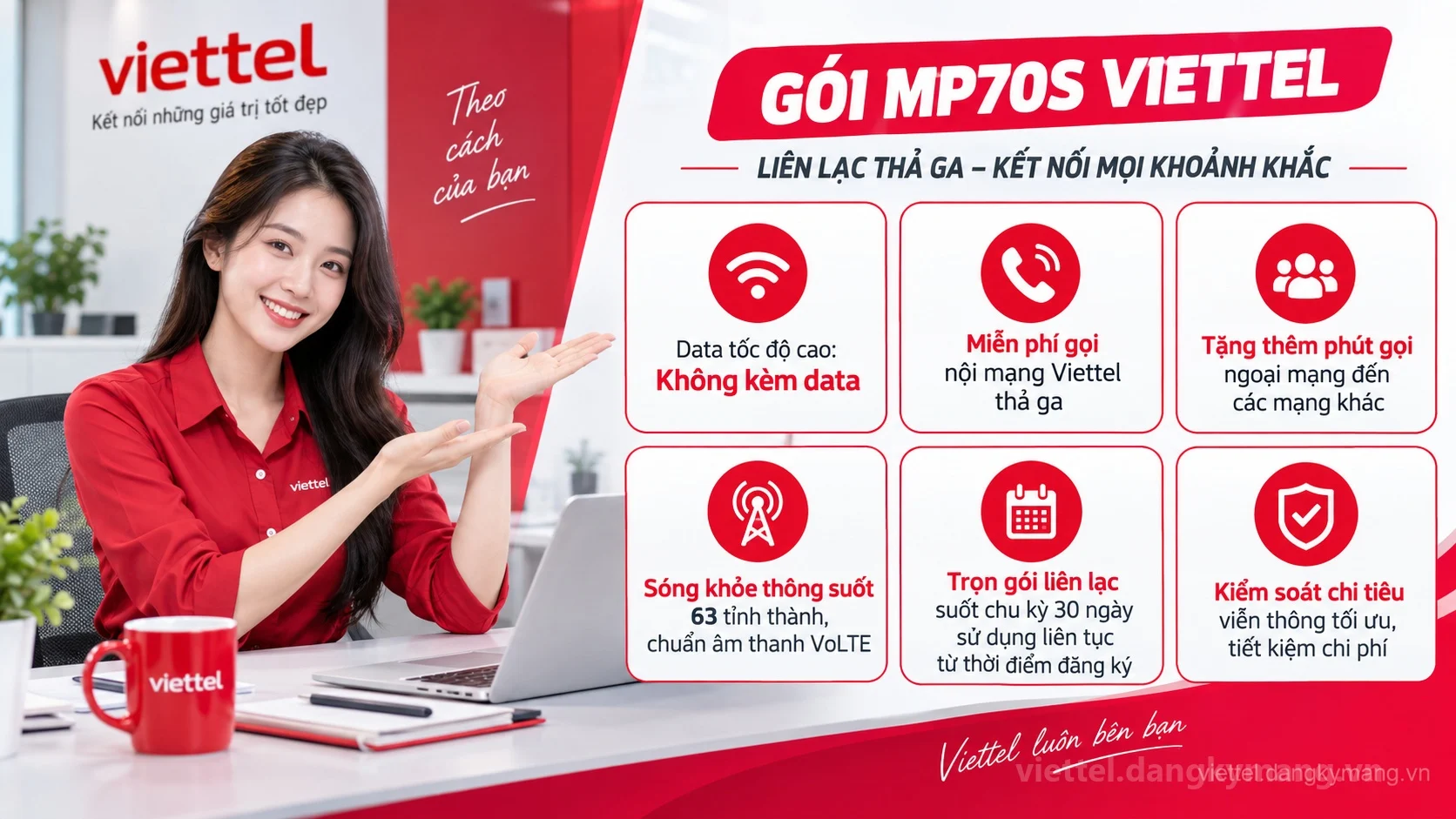 Ưu đãi nổi bật gói cước MP70S Viettel Không kèm data tốc độ cao