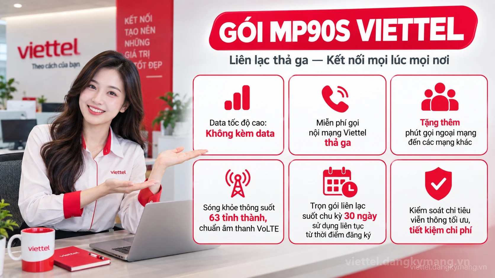 Ưu đãi nổi bật gói cước MP90S Viettel Không kèm data tốc độ cao
