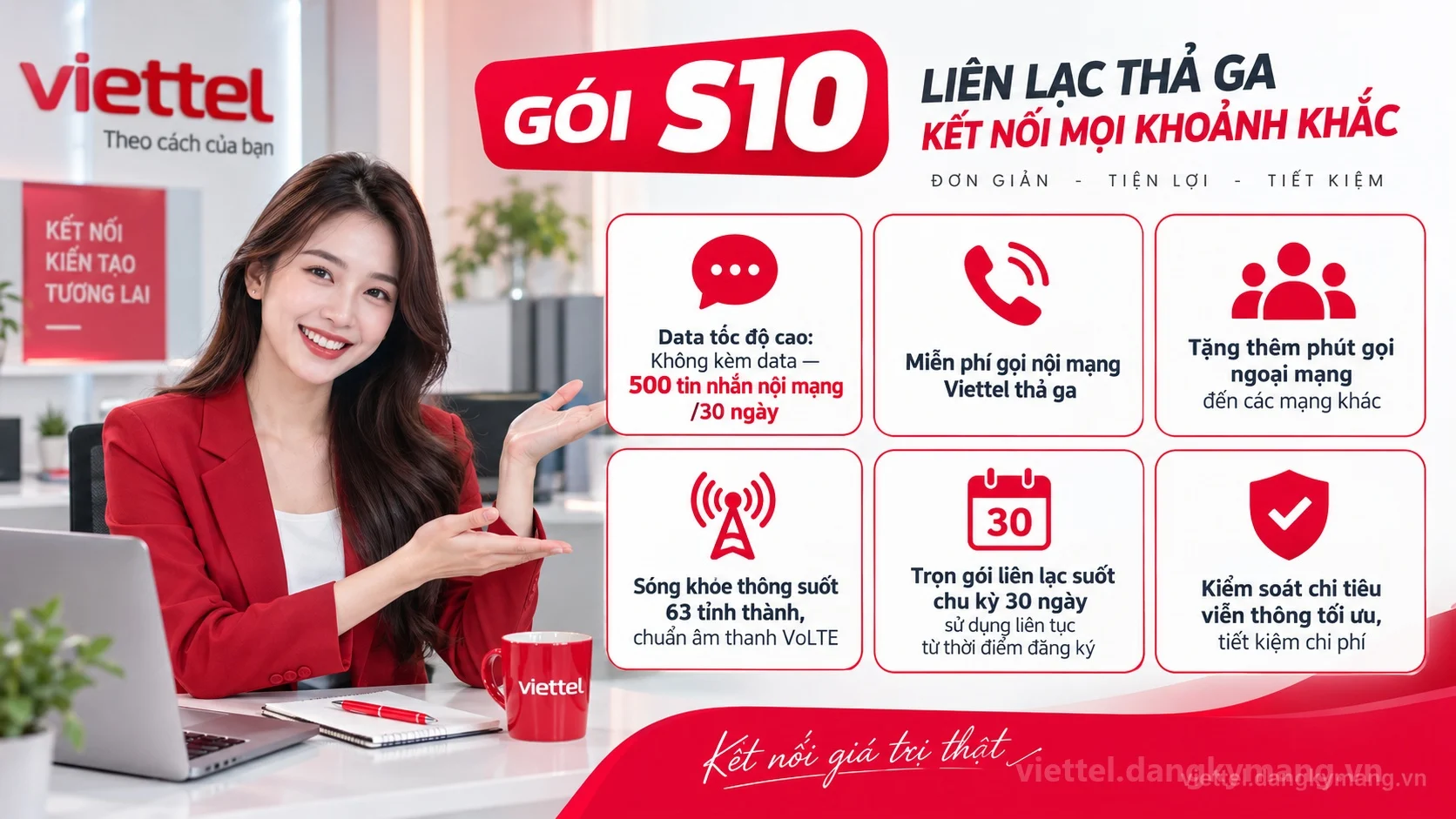 Ưu đãi nổi bật gói cước S10 Viettel Không kèm data — 500 tin nhắn nội mạng /30 ngày tốc độ cao
