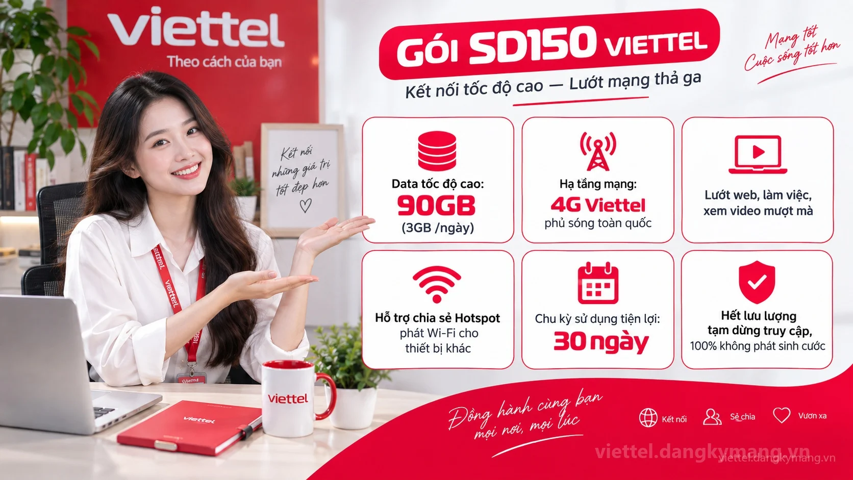 Ưu đãi nổi bật gói cước SD150 Viettel 90GB (3GB /ngày) tốc độ cao