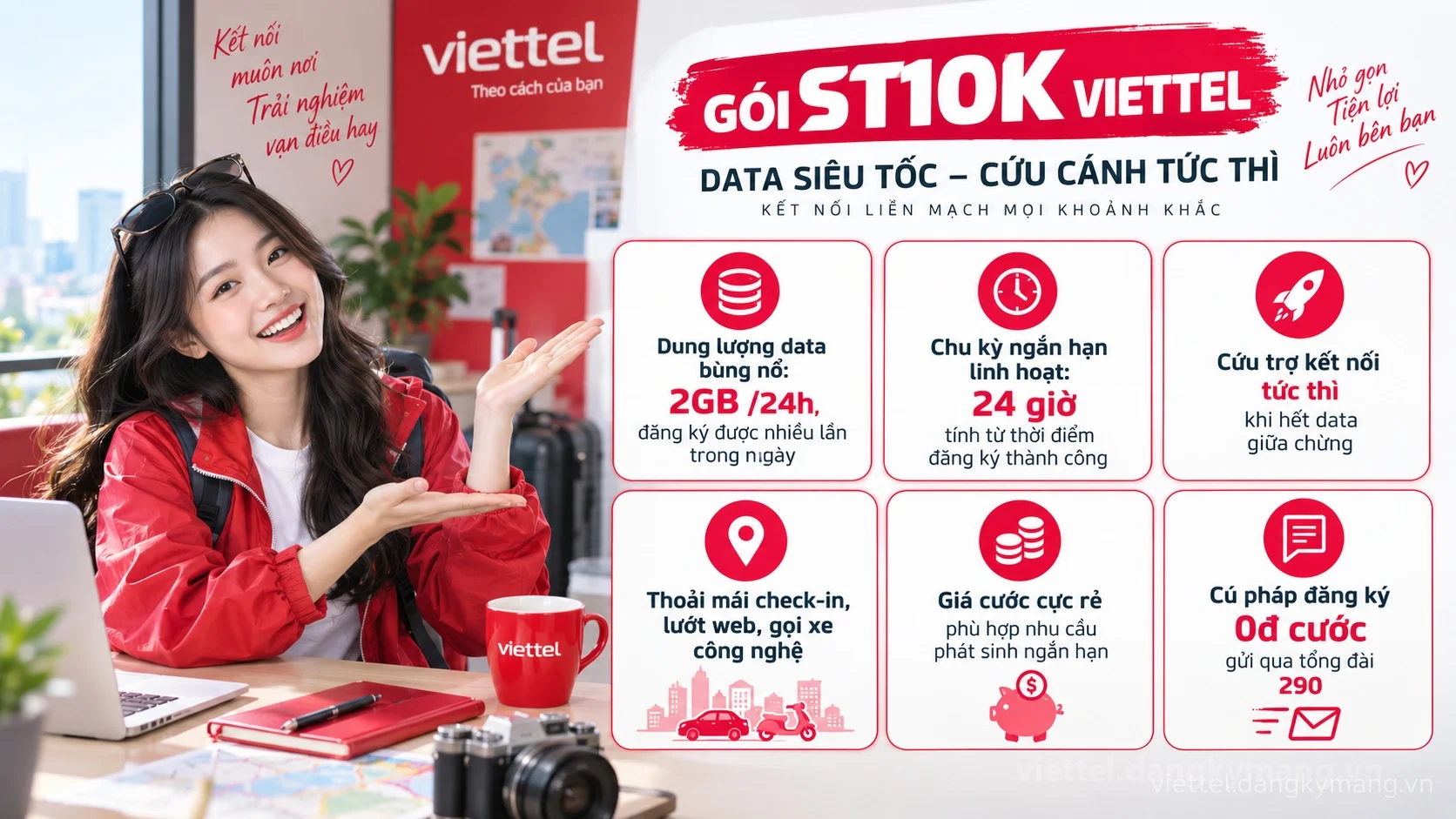 Ưu đãi nổi bật gói cước ST10K Viettel 2GB /24h, đăng ký được nhiều lần trong ngày tốc độ cao