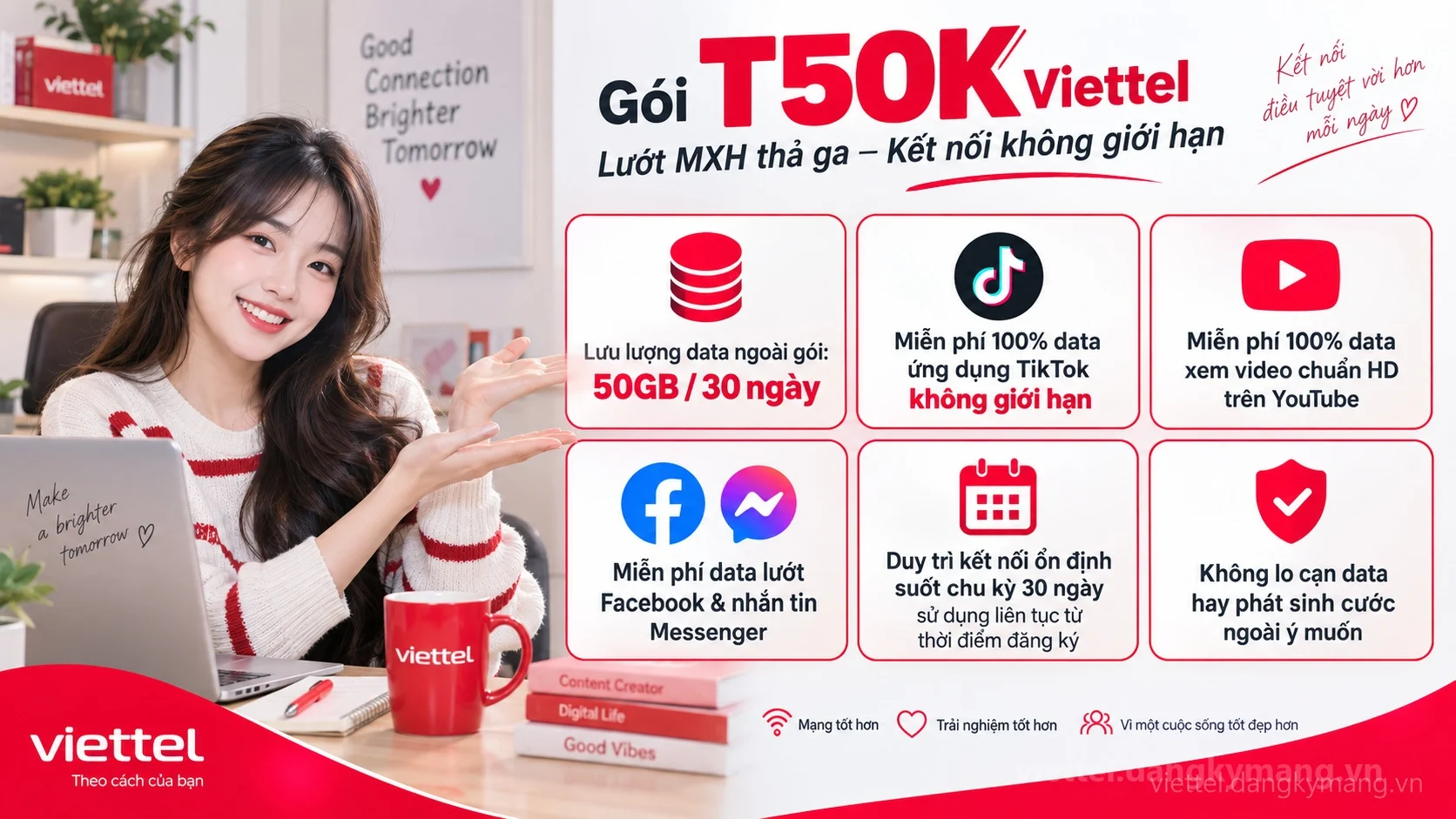 Ưu đãi nổi bật gói cước T50K Viettel 50GB / 30 ngày tốc độ cao