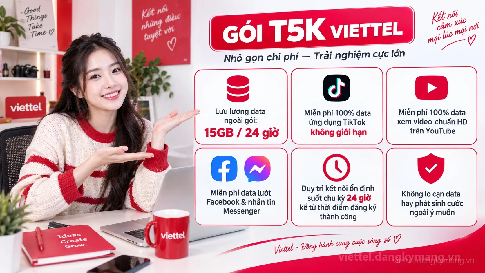 Ưu đãi nổi bật gói cước T5K Viettel 15GB / 24 giờ tốc độ cao