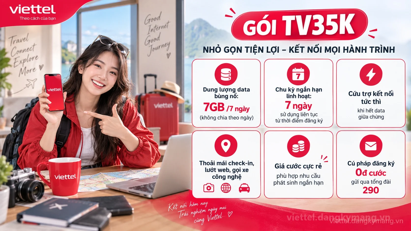 Ưu đãi nổi bật gói cước TV35K Viettel 7GB /7 ngày (không chia theo ngày) tốc độ cao