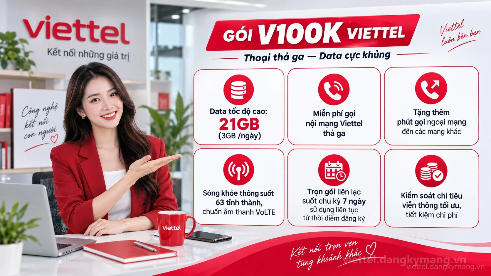 Ưu đãi nổi bật gói cước V100K Viettel 21GB (3GB /ngày) tốc độ cao