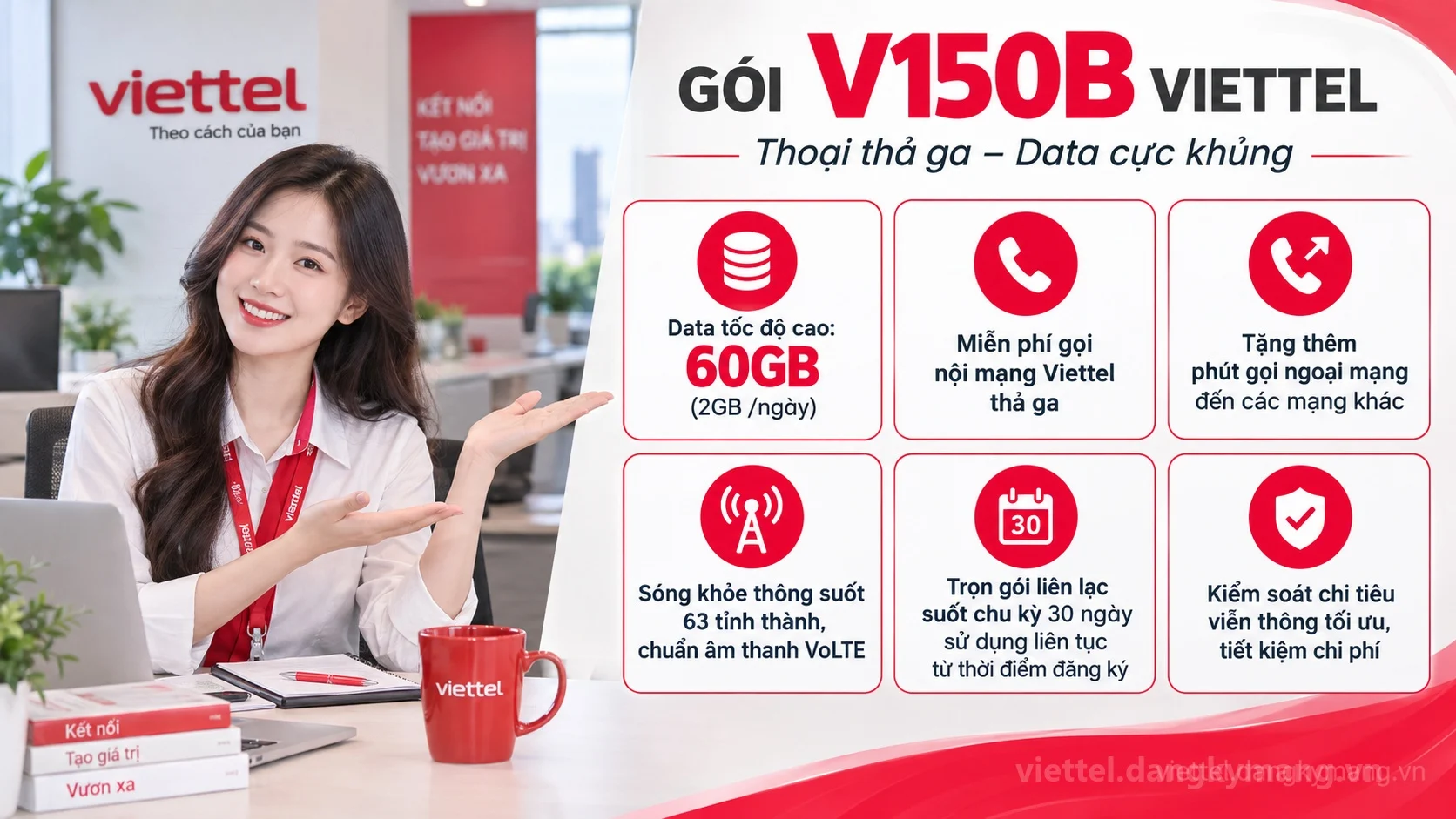 Ưu đãi nổi bật gói cước V150B Viettel 60GB (2GB /ngày) tốc độ cao