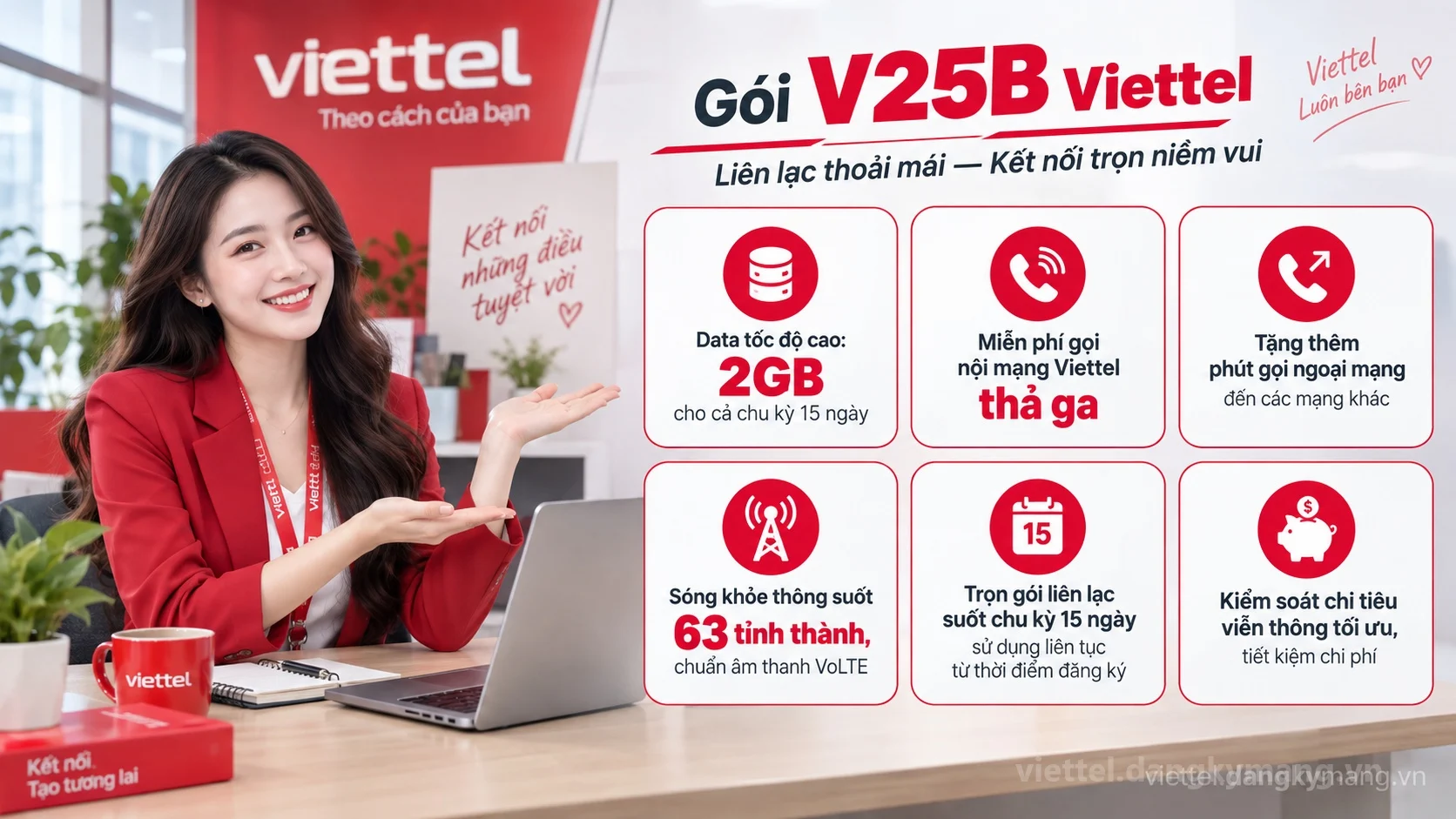 Ưu đãi nổi bật gói cước V25B Viettel 2GB cho cả chu kỳ 15 ngày tốc độ cao