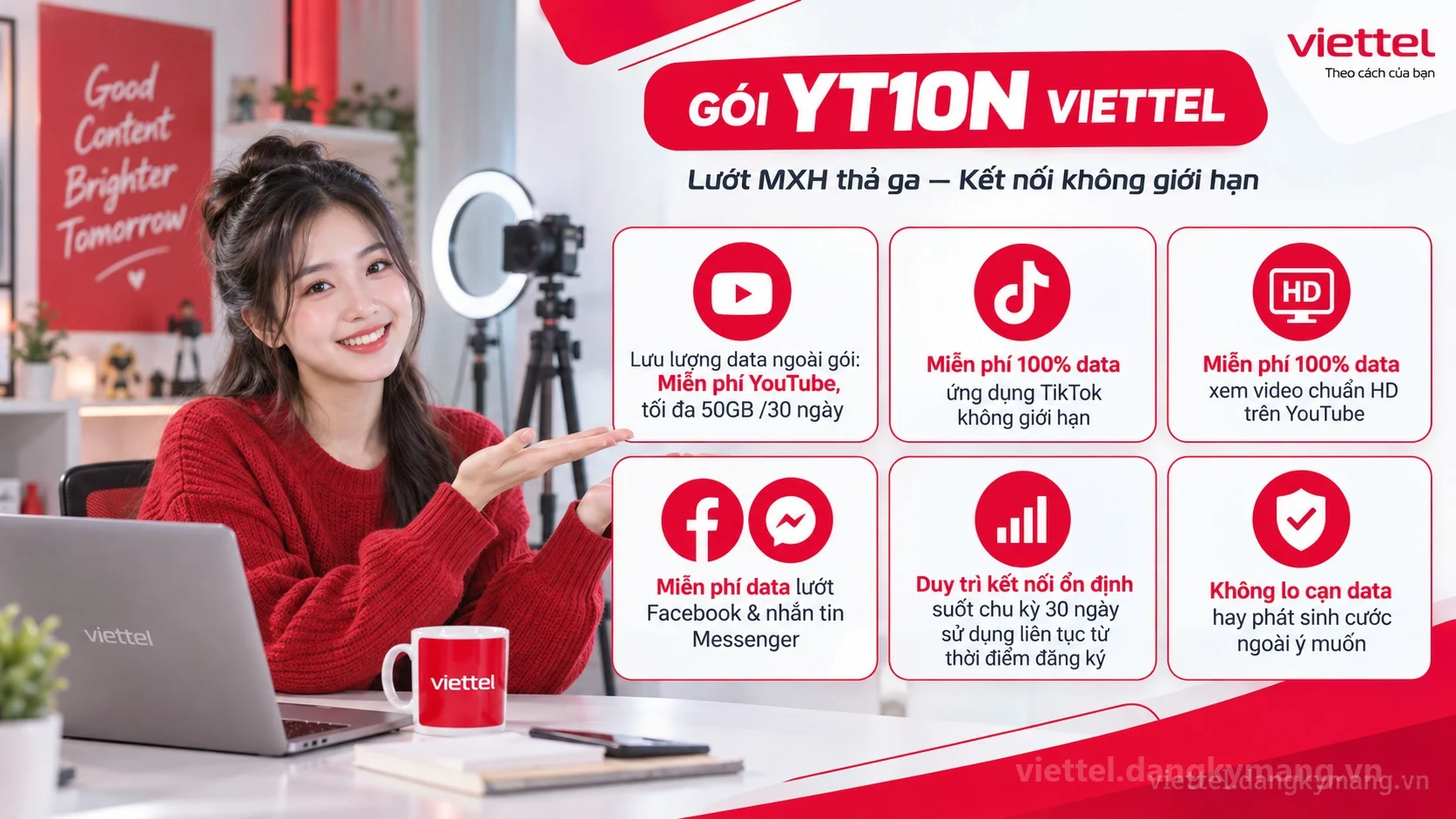 Ưu đãi nổi bật gói cước YT10N Viettel Miễn phí YouTube, tối đa 50GB /30 ngày tốc độ cao
