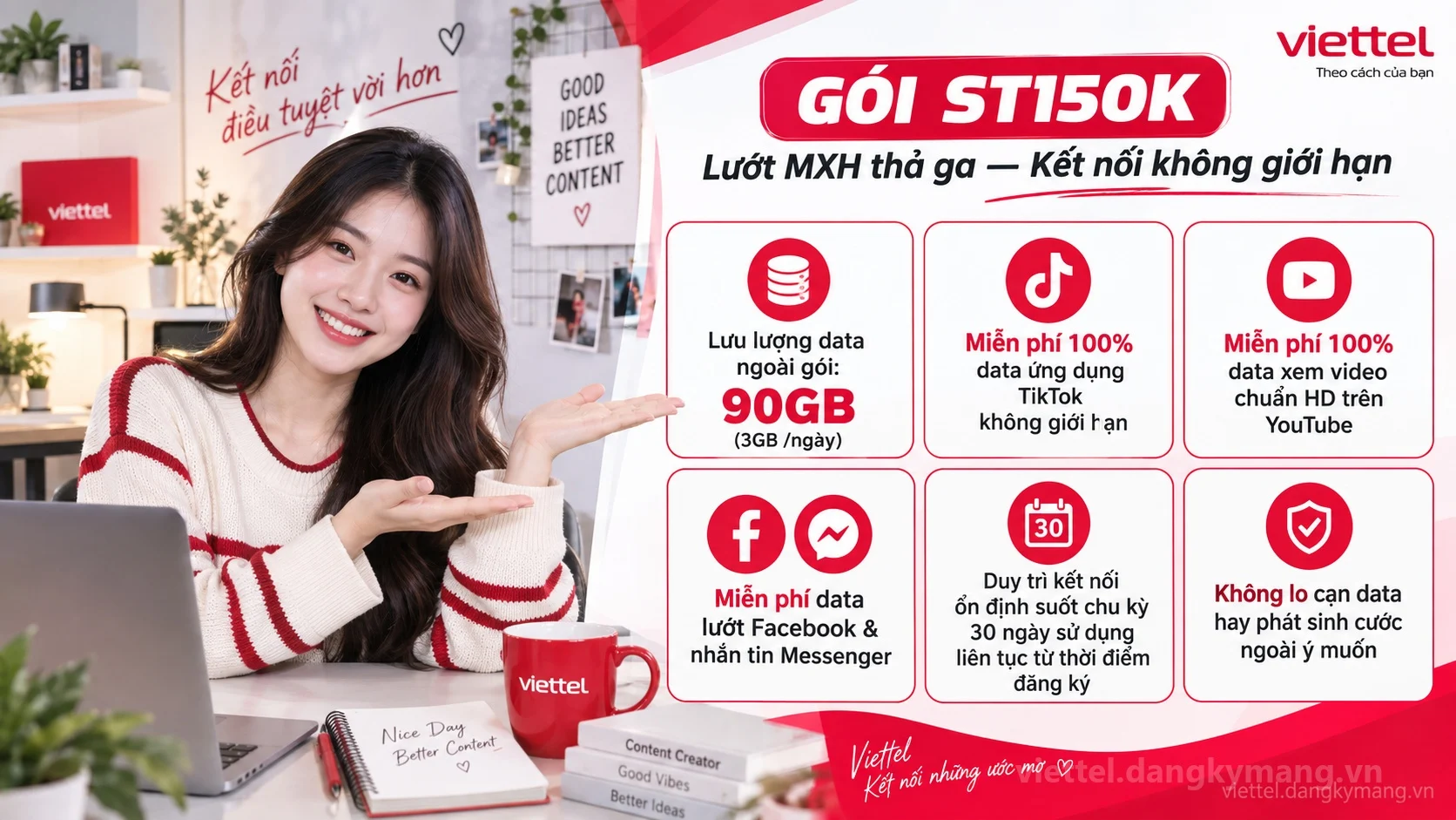 Ưu đãi nổi bật gói cước ST150K Viettel 90GB (3GB /ngày) tốc độ cao
