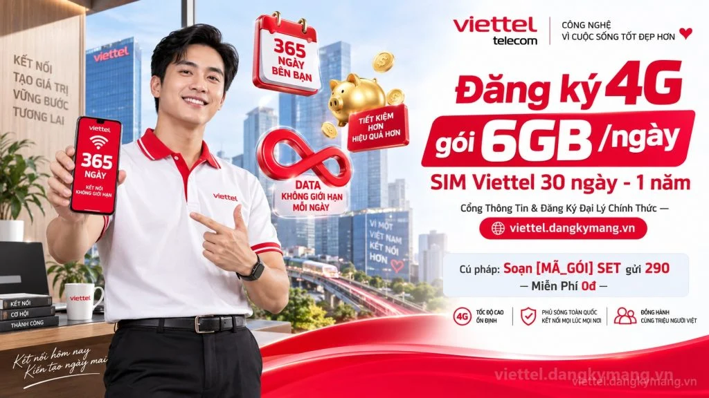 Ảnh đại diện gói cước Đăng ký 4G gói 6GB /ngày SIM Viettel 30 ngày - 1 năm