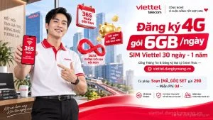 Đăng ký 4G gói 6GB /ngày SIM Viettel 30 ngày – 1 năm