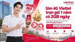 Sim 4G Viettel trọn gói 1 năm có 2GB ngày