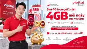 Sim 4G trọn gói 1 năm 4GB mỗi ngày của viettel