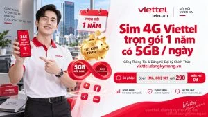 Sim 4G Viettel trọn gói 1 năm có 5GB / ngày