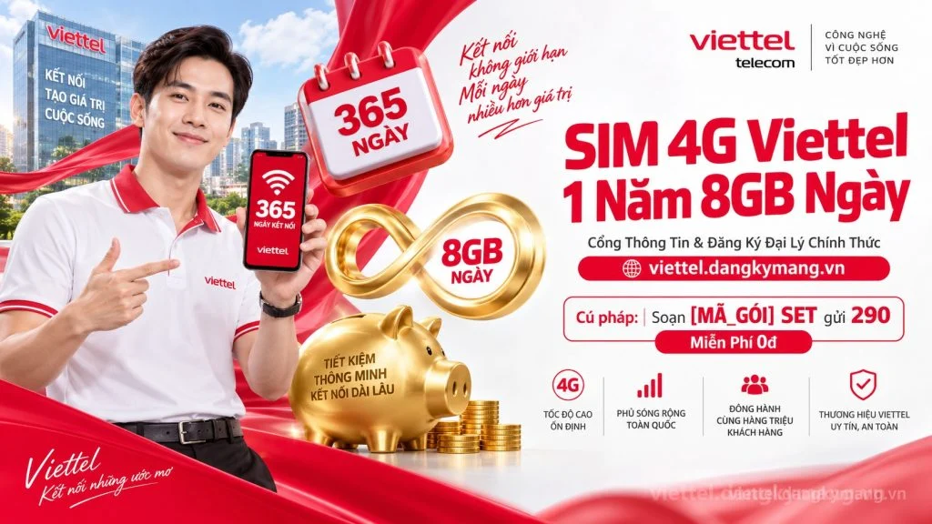 Ảnh đại diện gói cước SIM 4G Viettel 1 Năm 8GB Ngày [Gói Data Cả Năm Tiết Kiệm Nhất]
