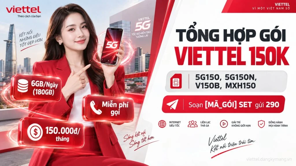 Ảnh đại diện gói cước Gói Cước Viettel 150K【5G150, 5G150N, V150B, MXH150】