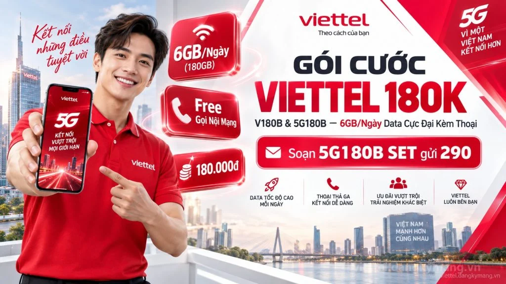 Ảnh đại diện gói cước Gói Cước Viettel 180K【V180B, 5G180B – 6GB/Ngày Kèm Gọi】