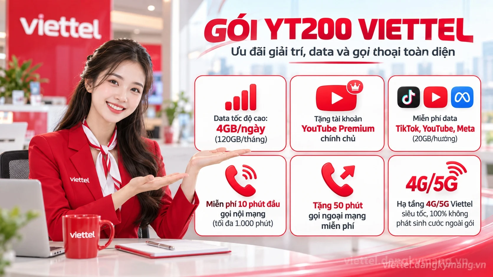 Ưu đãi toàn diện gói cước YT200 Viettel combo Data, YouTube Premium và Gọi thoại